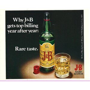 J&B Rare Scotch Whisky 1978 Vintage Print Ad 86 Proof Blended Scotch Whisky AD
